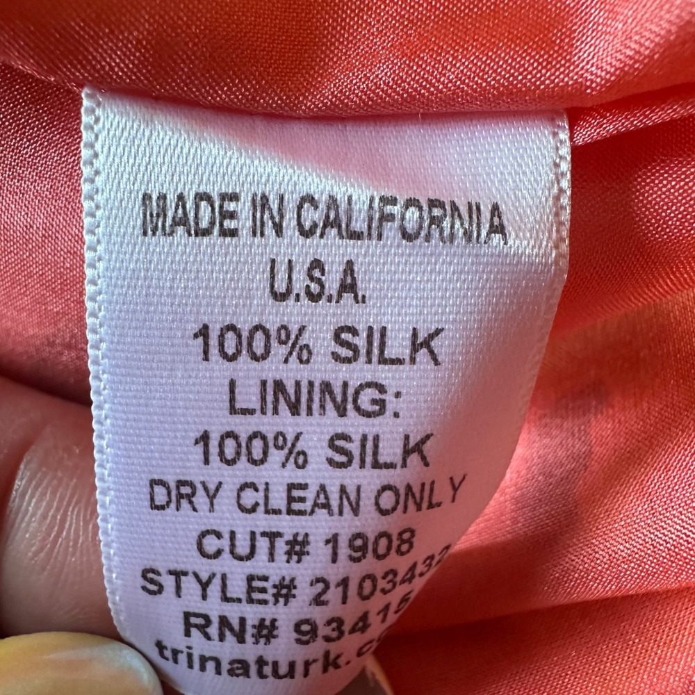 Trina Turk Strapless Silk Mini Shift Dress 8 Pink Coral Floral Mod Resortwear - Picture 11 of 14